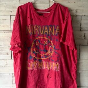 Red Nirvana Graphic T-Shirt distressed baggy oversized L/XL